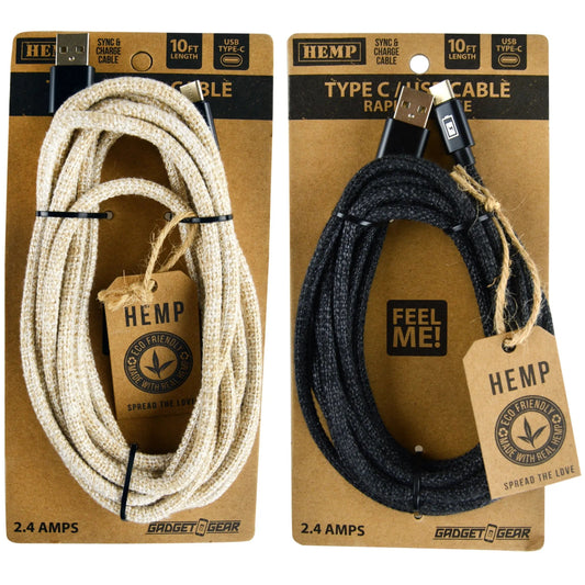 Hemp Charging Cable Assortment - 12 Pieces Per Retail Ready Display 88354 WHOLESALE