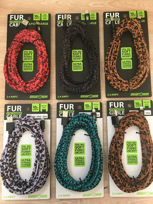 Charging Cable Fur Assortment 10FT 2.4 Amp - 6 Pieces Per Retail Ready Display 88341 WHOLESALE