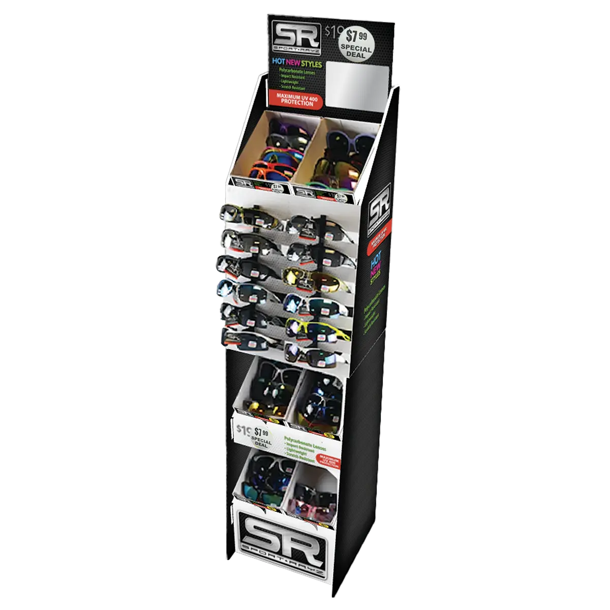 Sunglasses Sport Rayz Assortment Floor Display - 48 Pieces Per Retail Ready Display 88442 DRIVER'S EDGE