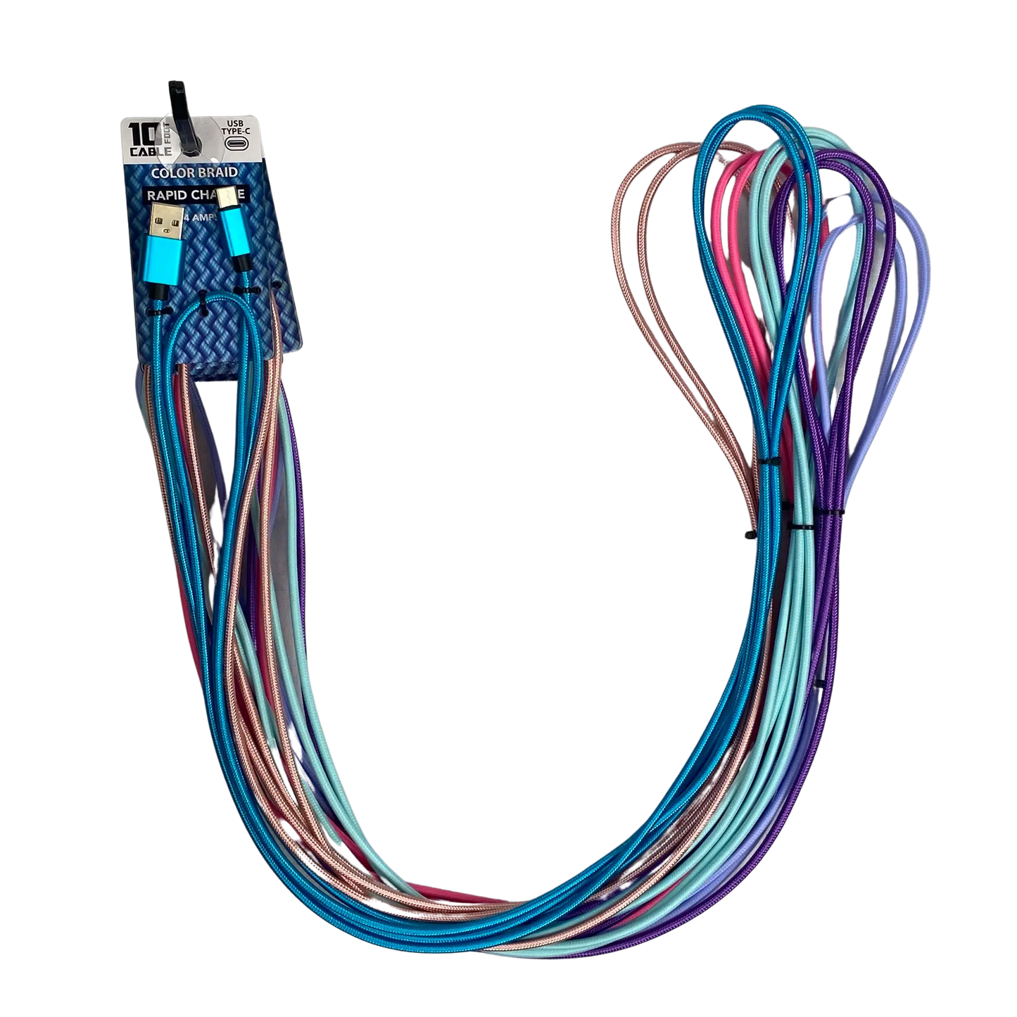 ITEM NUMBER 023071 10FT COLOR BRAID USB-C CABLE - 6 PIECES PER PACK WHOLESALE