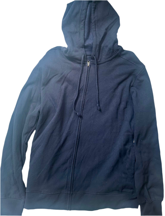 Dark Navy Full-Zip Hooded Minimalist Sweatshirt