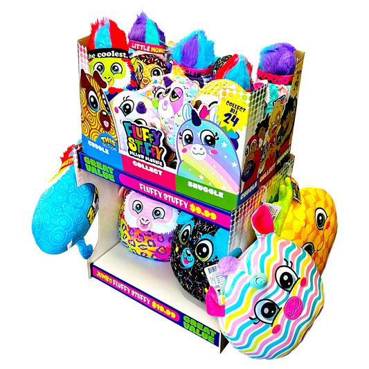Pillow Plush Fluffy Stuffy Assortment Floor Display - 30 Pieces Per Retail Ready Display 88438 KIPP BROTHERS
