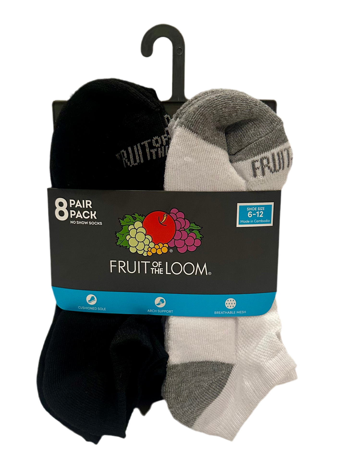 Fruit of the Loom No Show Socks - 8 Pair Pack