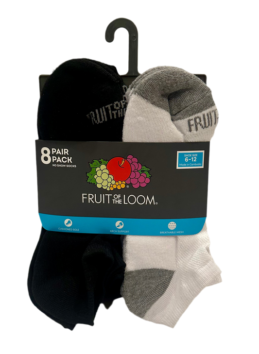 Fruit of the Loom No Show Socks - 8 Pair Pack