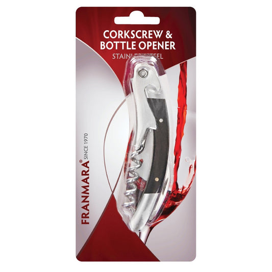 Curved Stainless Steel Corkscrew with Dark Wood Insets (24 Per Pack)