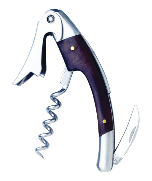 Curved Stainless Steel Corkscrew with Dark Wood Insets (24 Per Pack)