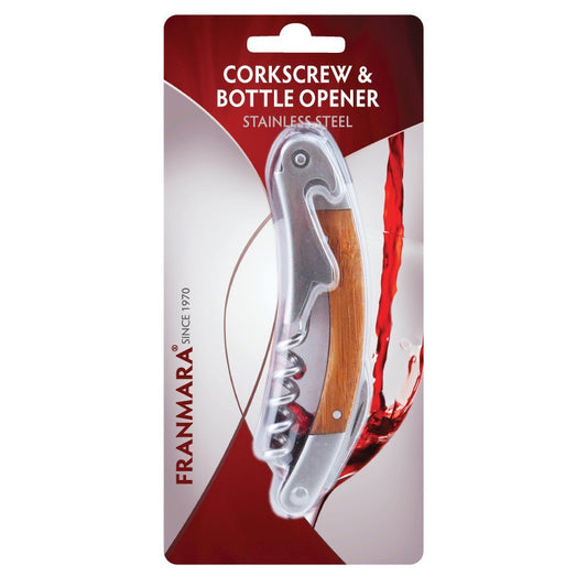 Curved Stainless Steel Corkscrew with Burgundy Wood Insets (24 Per Pack)