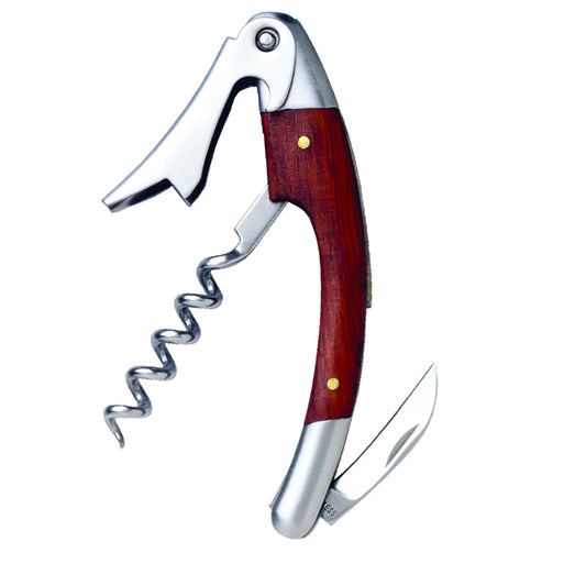 Curved Stainless Steel Corkscrew with Burgundy Wood Insets (24 Per Pack)