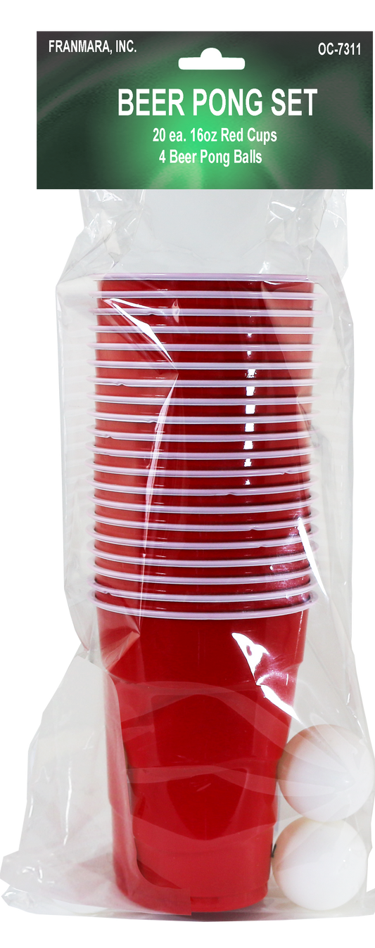 Beer Pong Set- 20 Cups & 4 Balls Per Set (24 Retail Sets Per Pack)