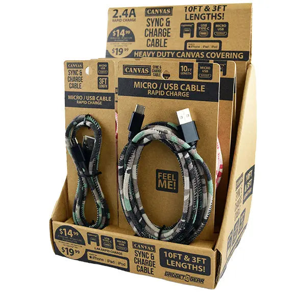 Charging Cable Camo Assortment 3FT - 12 Pieces Per Retail Ready Display 88303 WHOLESALE