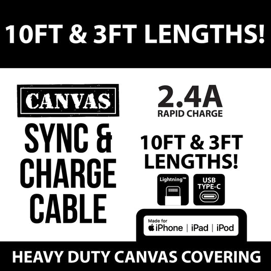 Canvas Charging Cable Assortment - 12 Pieces Per Retail Ready Display 88346 WHOLESALE