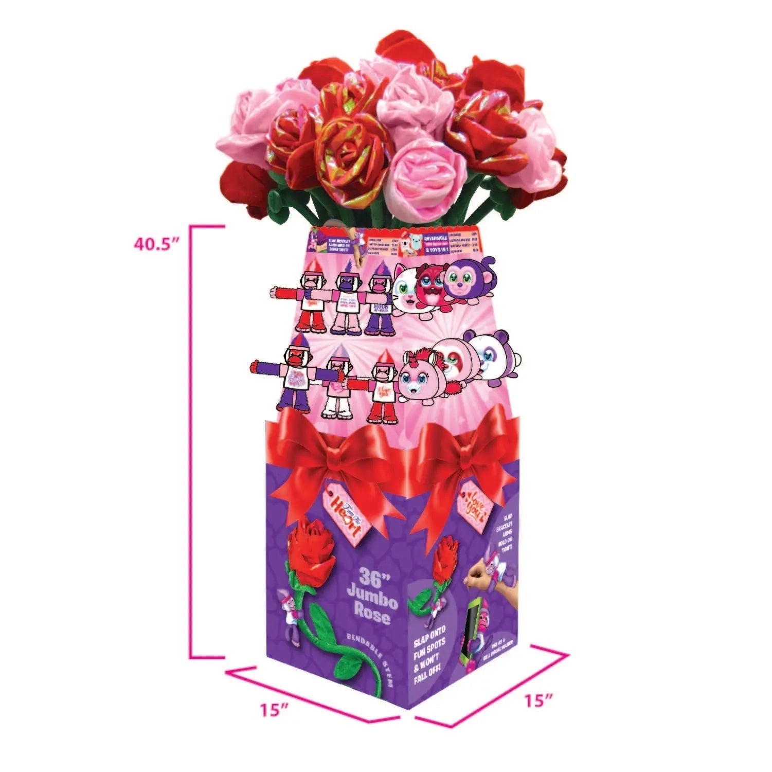 Valentine's Day Rose Plush Assortment Floor Display - 48 Pieces Per Retail Ready Display 88348 WHOLESALE