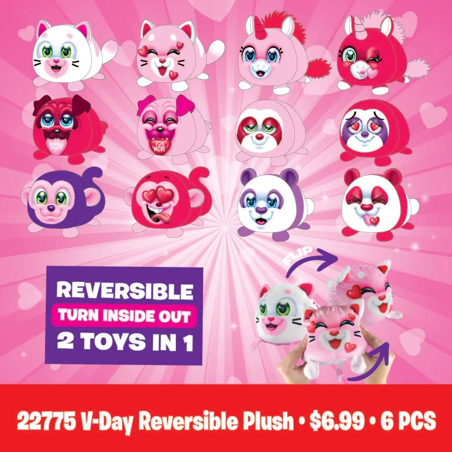 Valentine's Day Rose Plush Assortment Floor Display - 48 Pieces Per Retail Ready Display 88348 WHOLESALE