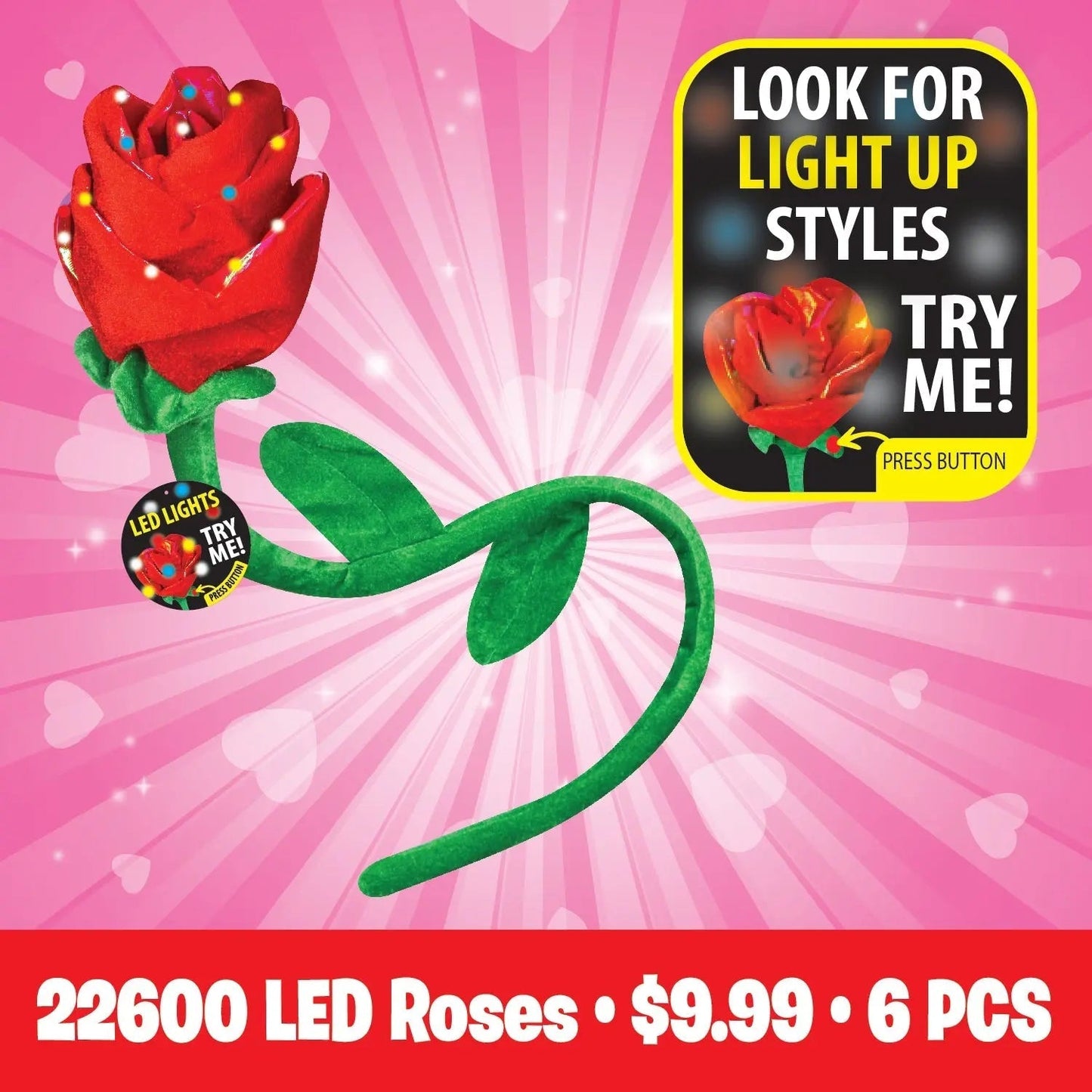 Valentine's Day Rose Plush Assortment Floor Display - 48 Pieces Per Retail Ready Display 88348 WHOLESALE