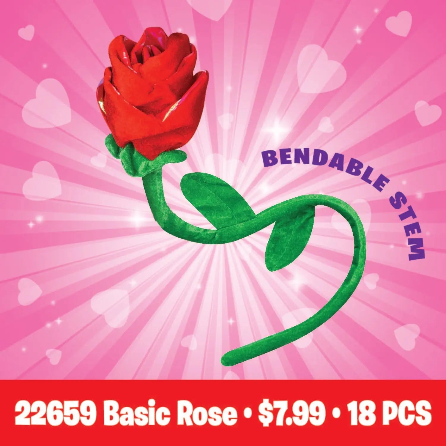 Valentine's Day Rose Plush Assortment Floor Display - 48 Pieces Per Retail Ready Display 88348 WHOLESALE