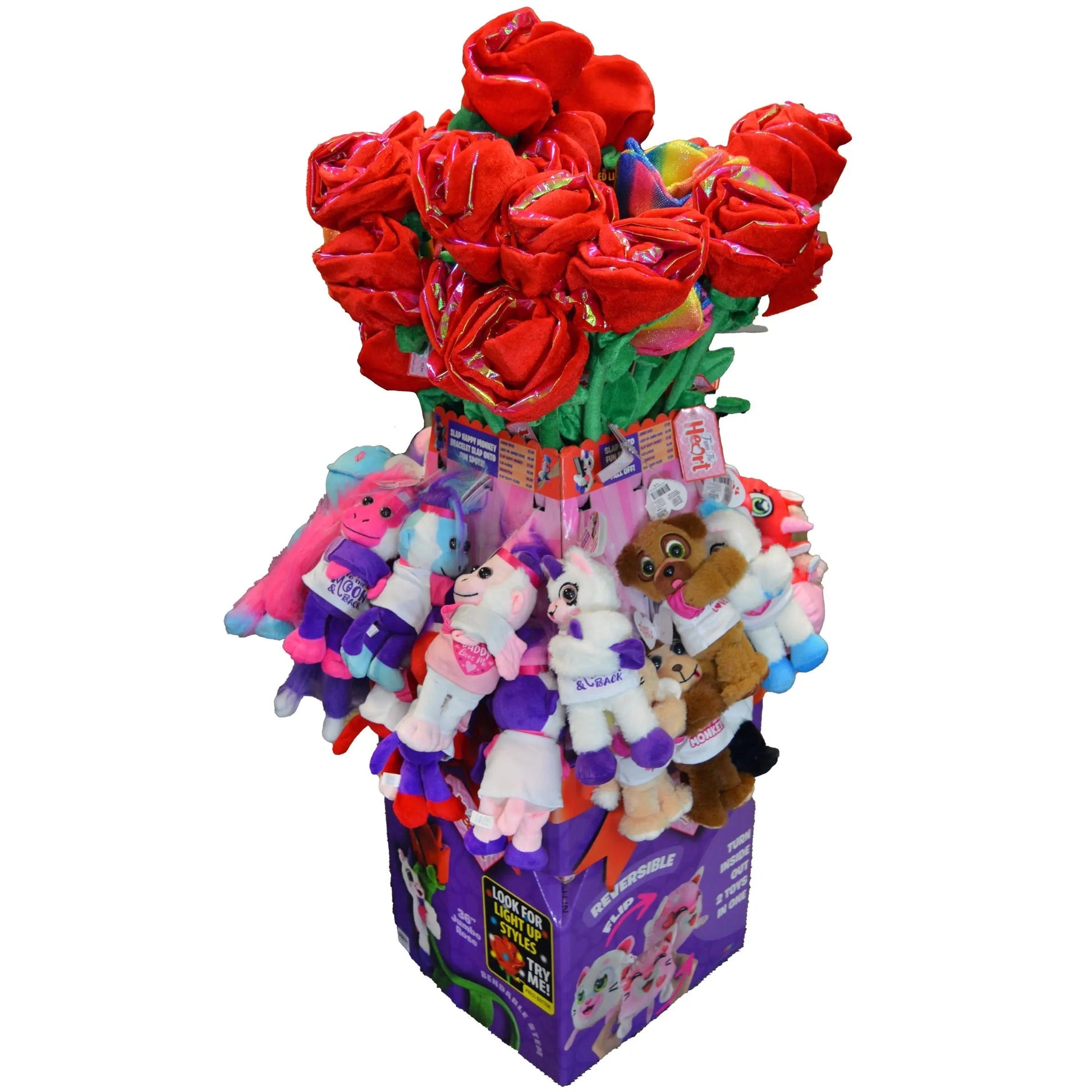 Valentine's Day Rose Plush Assortment Floor Display - 48 Pieces Per Retail Ready Display 88348 WHOLESALE