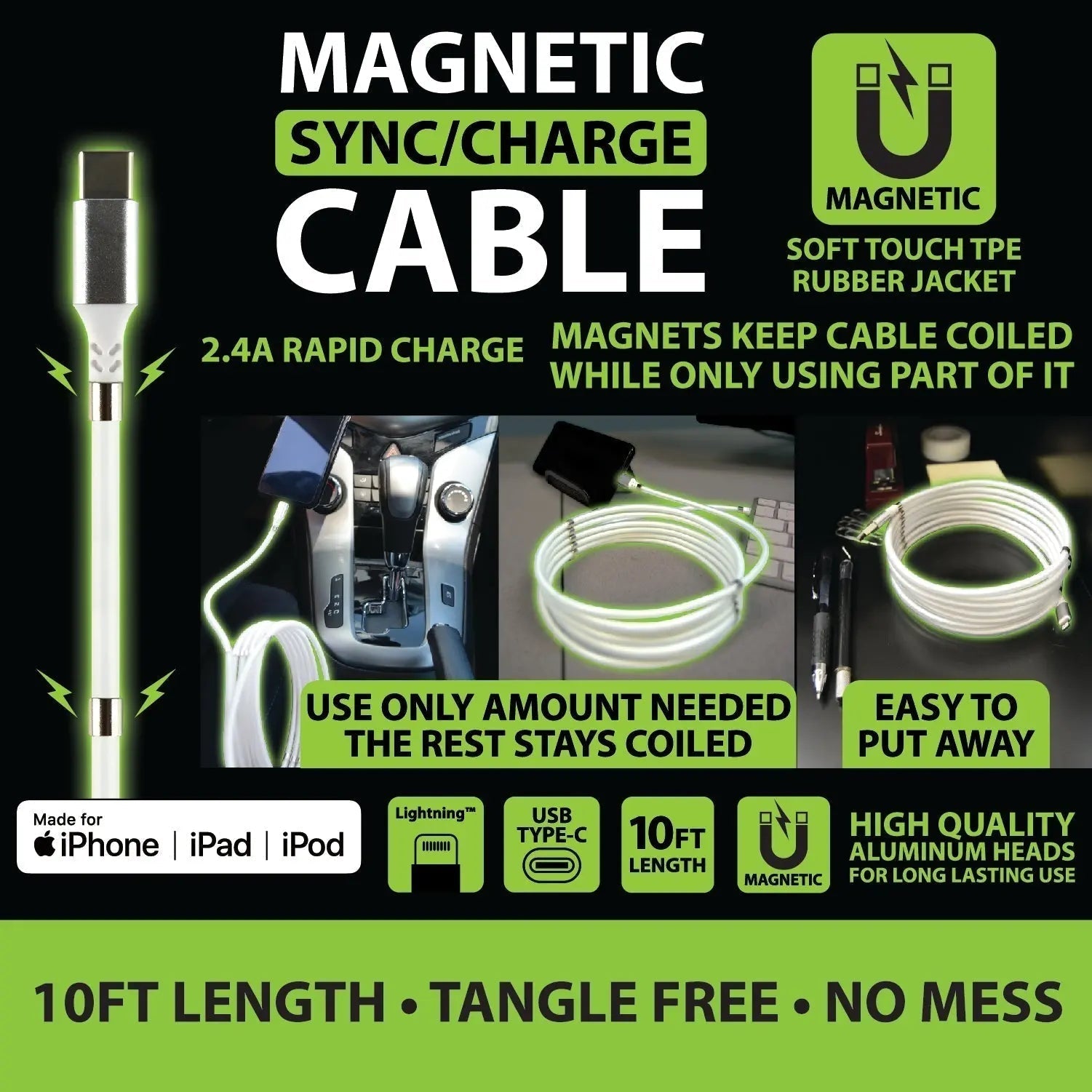 Charging Cable Magnetic Assortment 10FT - 6 Pieces Per Pack 88350 WHOLESALE