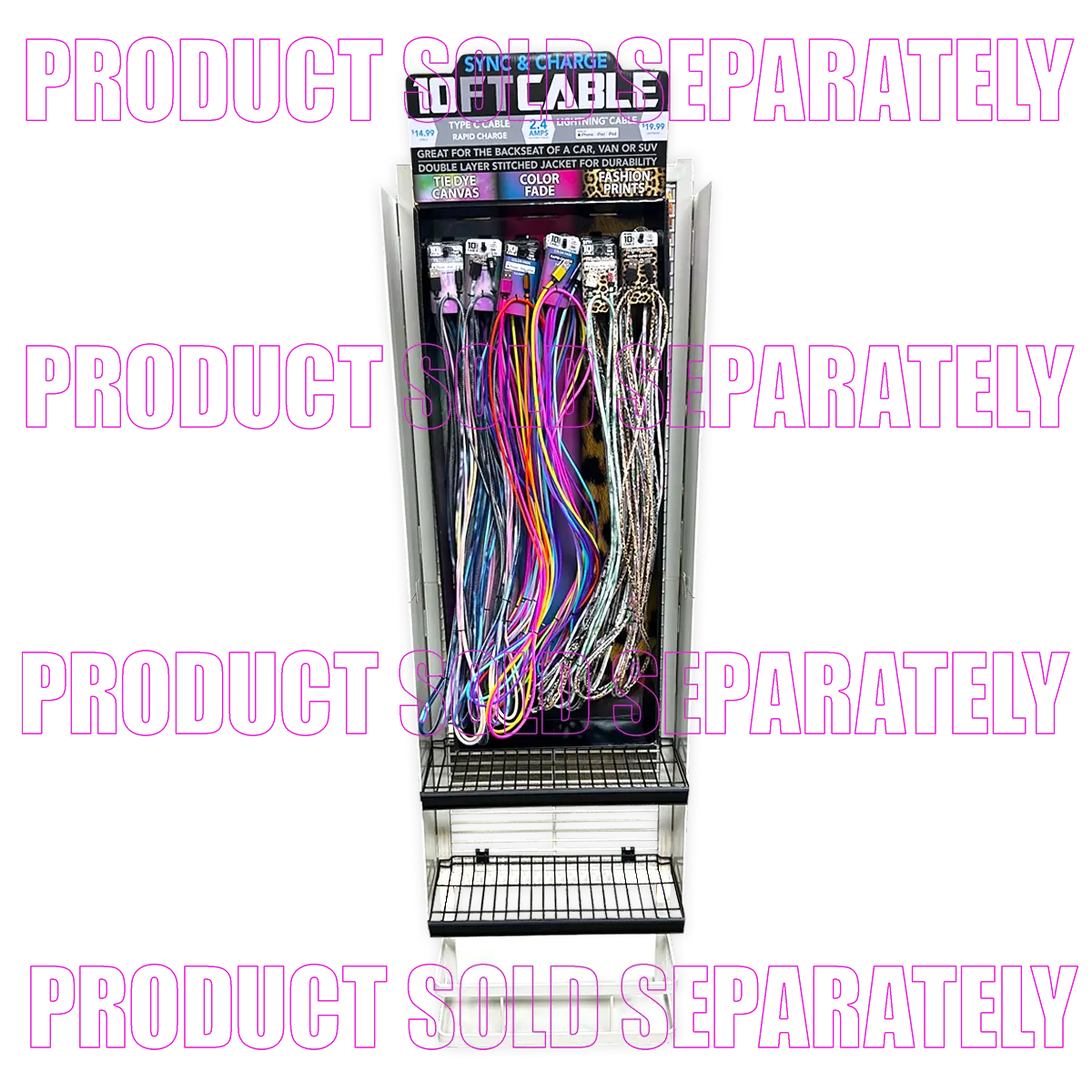 10FT Braided Sync and Charge Cable Assortment Floor Display - 38 Pieces Per Retail Ready Display 88396 WHOLESALE