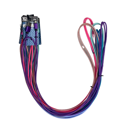 ITEM NUMBER 023070 10FT COLOR BRAID MFI CABLE - 6 PIECES PER PACK WHOLESALE