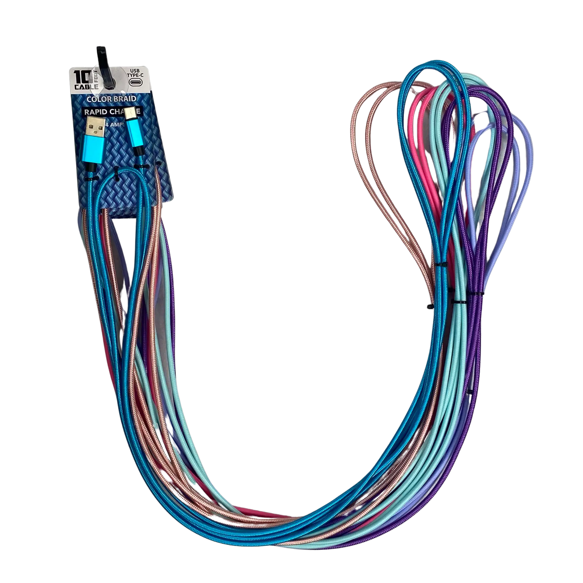 ITEM NUMBER 023071 10FT COLOR BRAID USB-C CABLE - 6 PIECES PER PACK WHOLESALE